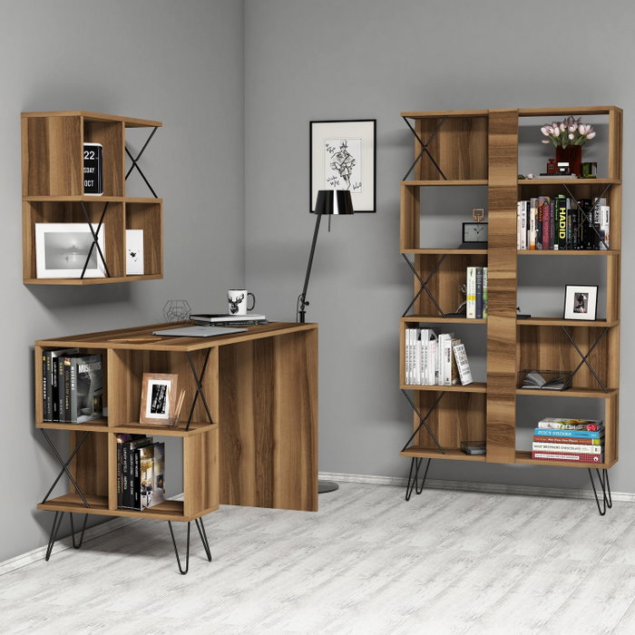 Hanah Home Extra 2 - Escritorio de estudio y estantería Nogal y negro